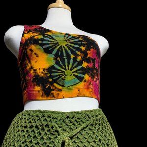 Women's Multi Sleeveless Backless stretch Tie-dye Crop-top